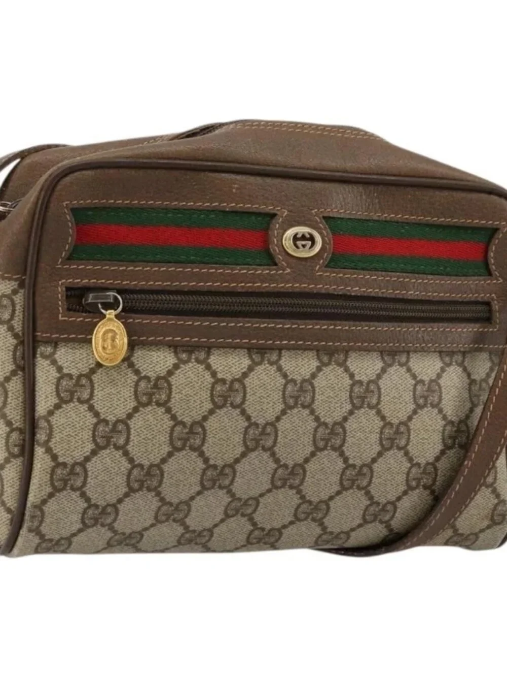 GUCCI GG Supreme Web Sherry Line Bag PVC Beige Gold 56 02 087 Auth
